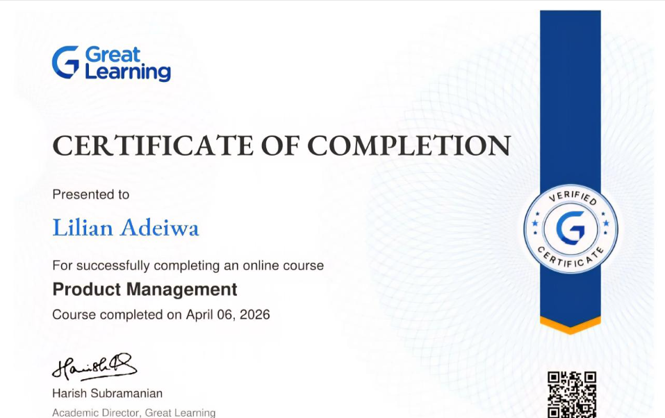 Product Management certificate from Great Learning
