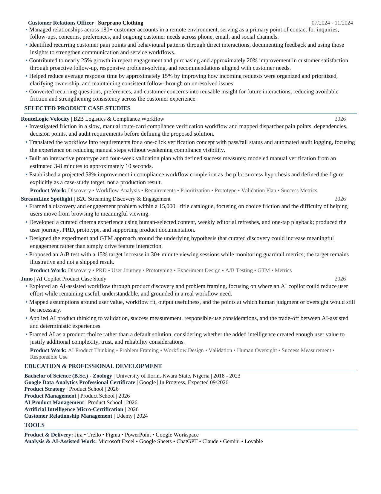 Lilian Adeiwa résumé, page 2 of 2