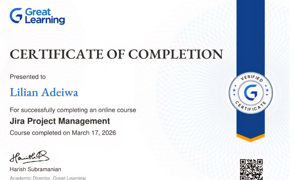 Jira Project Management certificate from Great Learning