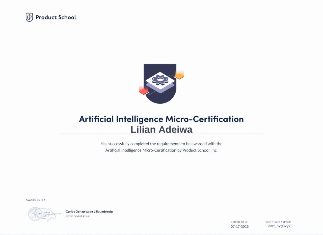 Artificial Intelligence Micro-Certification certificate from Product School