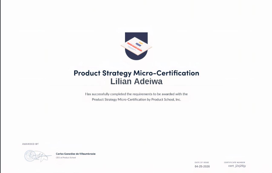 Product Strategy Micro-Certification certificate from Product School